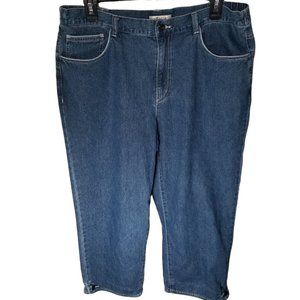 Orvis Cropped Capri Jeans Womens 14 Medium Wash Denim High Rise Button Cuff